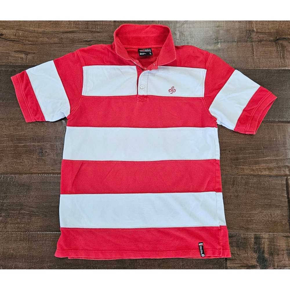 VTG Y2K Southpole Mens Rugby Striped Polo Shirt Short Sleeve Cotton L Streetwear